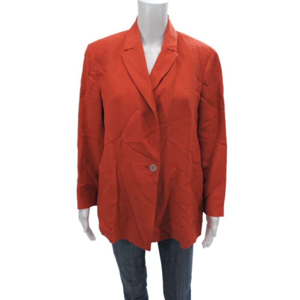 Antonelli Women Orange Collared Blazer Long Sleeve Button Cupro Size 12